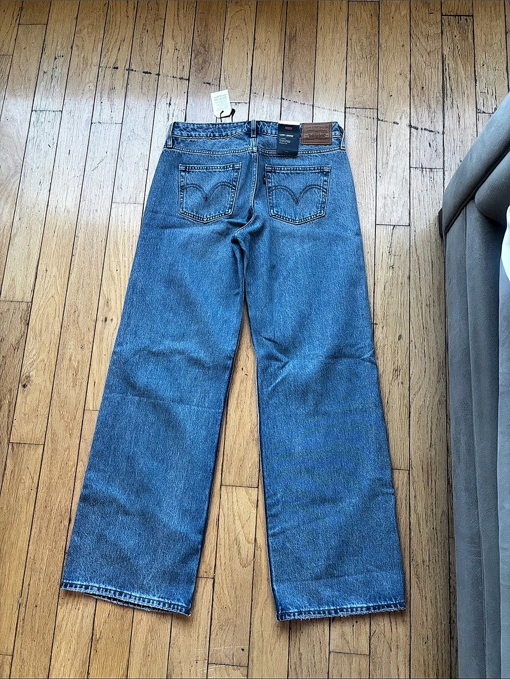 Levi's Low Loose Distressed Straight Leg Jeans in Blue Waist 28